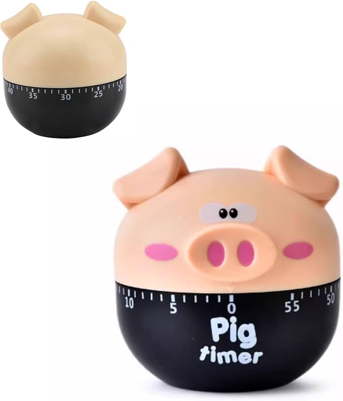 Cute Kitchen Timer, Piggy Wind up Timer Cooking Manual Kitchen Funny Mechanical Rotating Alarm for Kitchen Cooking Baking(Khaki)