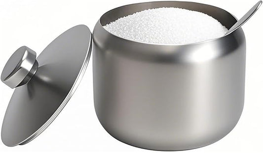 15oz Sugar Bowl with Lid And Spoon, Stainless Steel Sugar Creamer Container, Round Sugar Jar, Durable Sugar Pot for Coffee Bar Accessories, Coffee Bar Decor, Home and Kitchen Storage, Silver