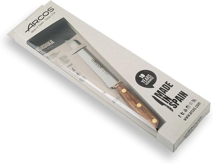 Arcos Tomato Knife 5 Inch Stainless Steel. Kitchen Knife for Vegetables. Ovengkol Wood Handle 100% natural FSC and 130mm Blade. Series Nordika. Color Brown.