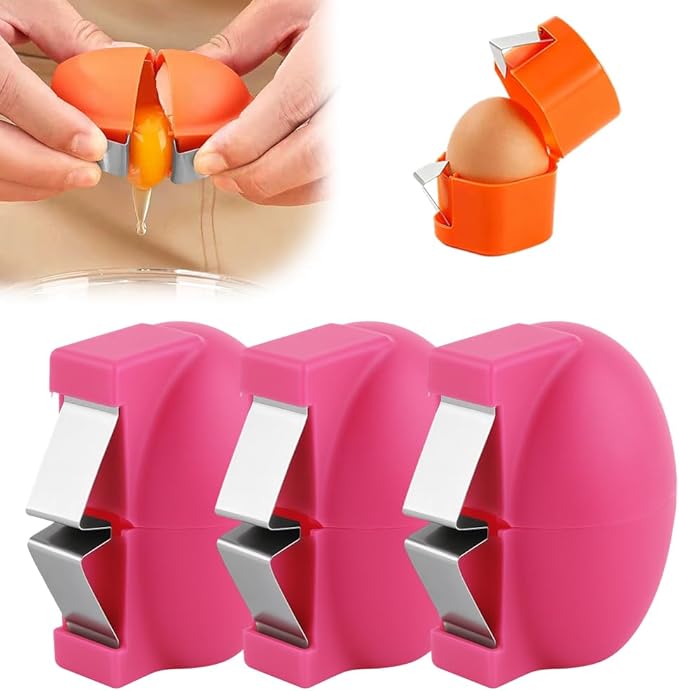 2026 New Egg Shell Opener, Stainless Steel Egg Cracker Tool, Multifunctional Egg Shell Opener for Raw & Hard-Boiled Eggs, Handheld Kitchen Gadget for Easy Peeling & Separating (3, Pink)