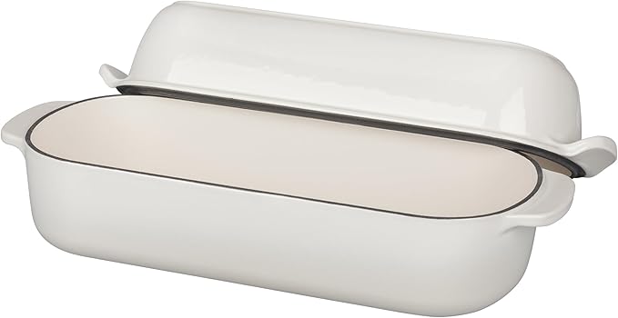 EDGING CASTING Enameled Cast Iron Loaf Pan with Lid, Bread pan, Dutch Oven Bread pan for Homemade Sourdough Bread Baking, 12.5x5.5 inch, 5qt, White