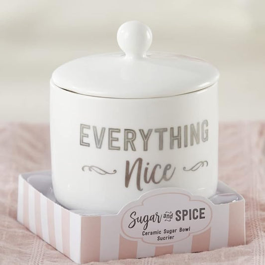 Kate Aspen Ceramic Sugar Container/Bowl, Spice and Everything Nice, White with Silver Foil, one size (Pack of 6)