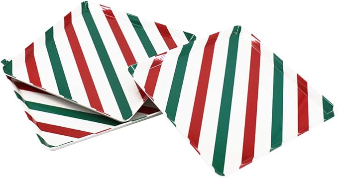 GWPP 10.5" x 10.5" x 3/4" Melamine Plastic Breakfast Serving Tray, Set of 3. for Restaurant Indoor or outdor Picnic Camping. (Red and Green Lines)