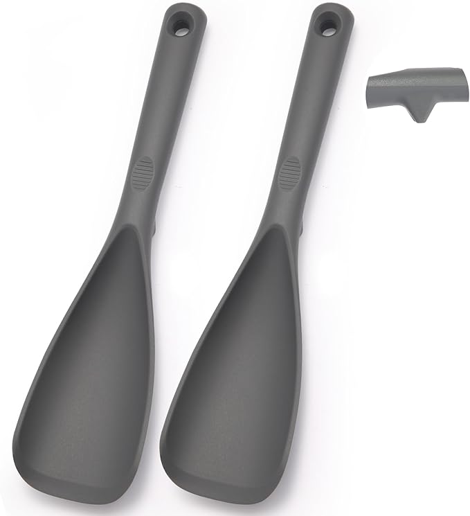 Multifunction Cooking Spoons for Nonstick Cookware, Seamless Design Silicone Spatula Spoon for Mixing, Scoop and Scrape, Dishwasher Safe, 2 Pack, Gray