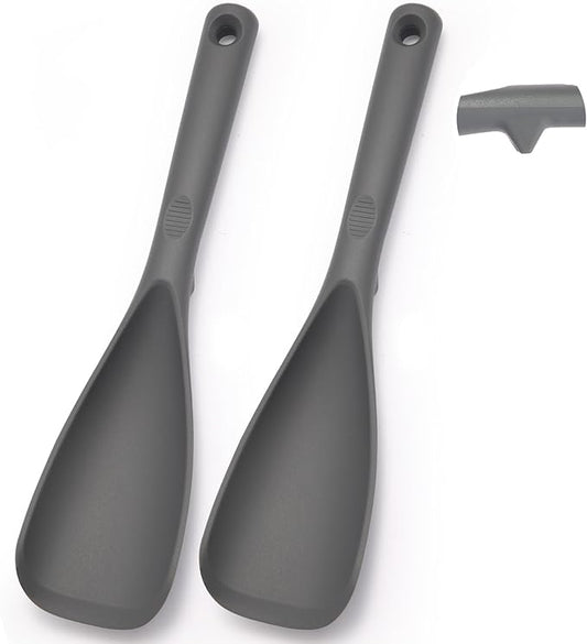 Multifunction Cooking Spoons for Nonstick Cookware, Seamless Design Silicone Spatula Spoon for Mixing, Scoop and Scrape, Dishwasher Safe, 2 Pack, Gray