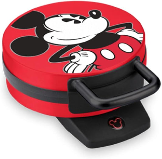 Disney Mickey Mouse Waffle Maker by Select Brands - Nonstick Waffle Iron for Fun Mickey-Shaped Waffles - Disney Kitchen Gift - 800 Watts - Red