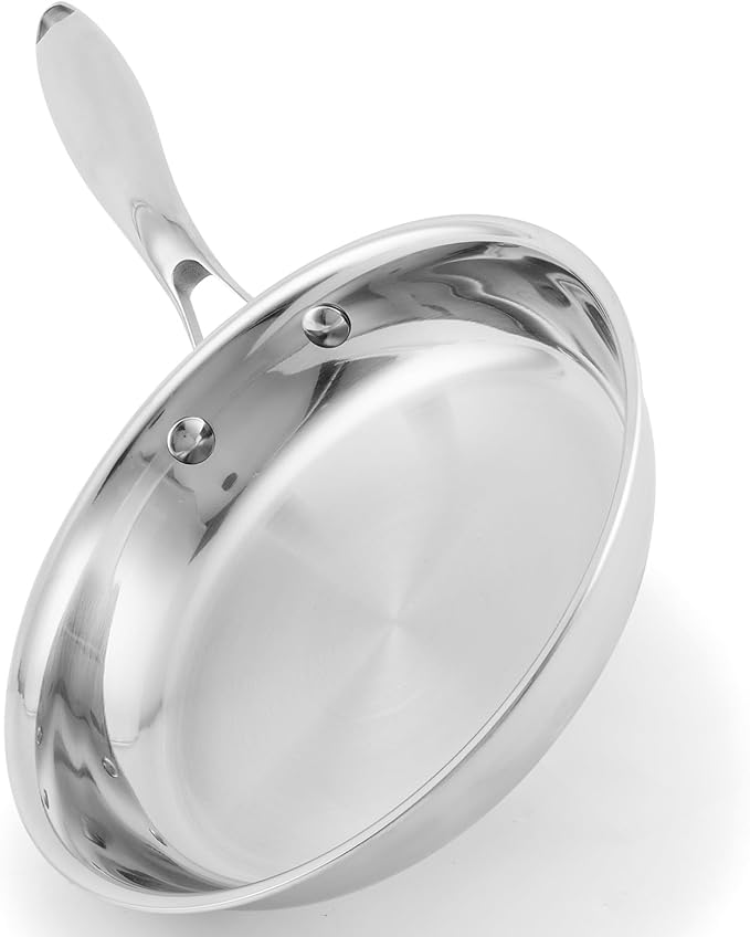 Ranbomer Stainless Steel Pan 8 Inch，Non-Toxic PFAS, PFOA & PTFE Free, Compatible With All Cooktops & Induction Safe, Oven Safe Pan for Searing & Sautéing, Long Lasting Cookware. (8 Inch)