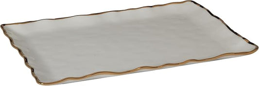 Regency Gold Porcelain Rectangular Platter with Scalloped Edges, Metallic Gold Rim, 16x11.75in, Elegant Serving Dish for Appetizers, Desserts & Buffet, Durable Dinnerware for Entertaining & Everyday
