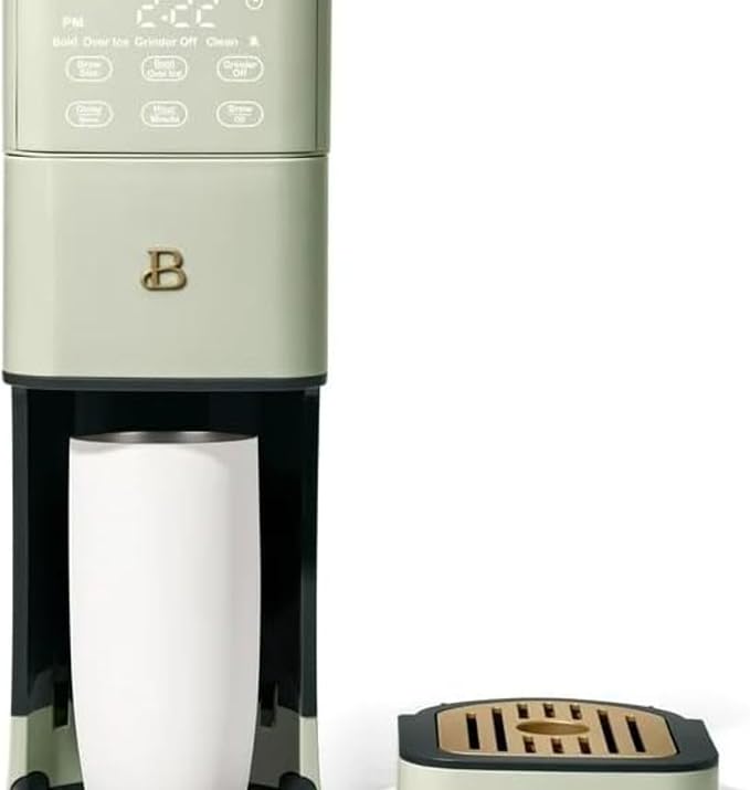 Beautiful Perfect Grind Programmable Single Serve Coffee Maker, Burr Grinder, 64 oz Reservoir, 6 Brew Sizes by Drew Barrymore (Sage Green)