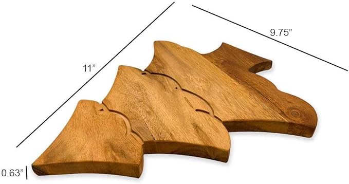 Treen Art Wooden Christmas Cutting Board for Kitchen Decor, 11"L x 9.75"W Mini Tree Shaped Acacia Wood Chopping Board with Handle & Grooves, Serving Charcuterie Platter