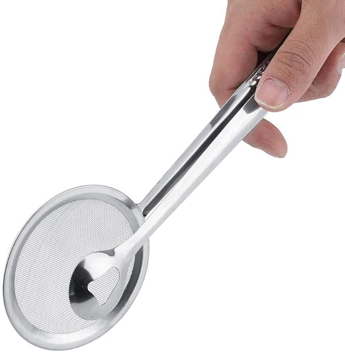 Stainless Steel Drain Oil Fried Food Strainer with Clip Fry Tool Oil Skimmer Food Clip Tong Filter Strainer Mesh