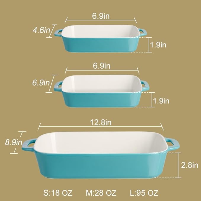 Sweejar Ceramic Bakeware Set, Rectangular Baking Dish for Cooking, Kitchen, Cake Dinner, Banquet and Daily Use, Casserole Dishes for Oven Porcelain Baking Pans (Jade)