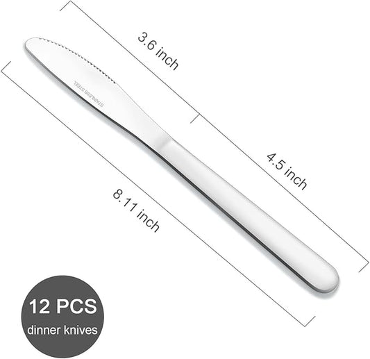 12 Pieces Dinner Knives Set, 8.1 Inches Table Knives Set, Durable Butter Knife, Food Grade Stainless Steel Dinner Knife, Cost-effective Knive Silverware - Mirror Polished, Dishwasher Safe