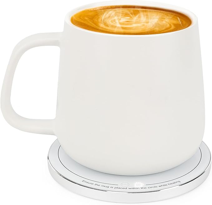 APEKX Warm Cup Coffee Mug Warmer Set - Smart Stable Constant Temperature 131°F, 15W Wireless Charging, 12.8 oz Capacity - Supports USB-C Interface, Automatic Power On/Off Function (4 H). (White)