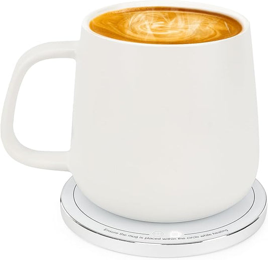 APEKX Warm Cup Coffee Mug Warmer Set - Smart Stable Constant Temperature 131°F, 15W Wireless Charging, 12.8 oz Capacity - Supports USB-C Interface, Automatic Power On/Off Function (4 H). (White)