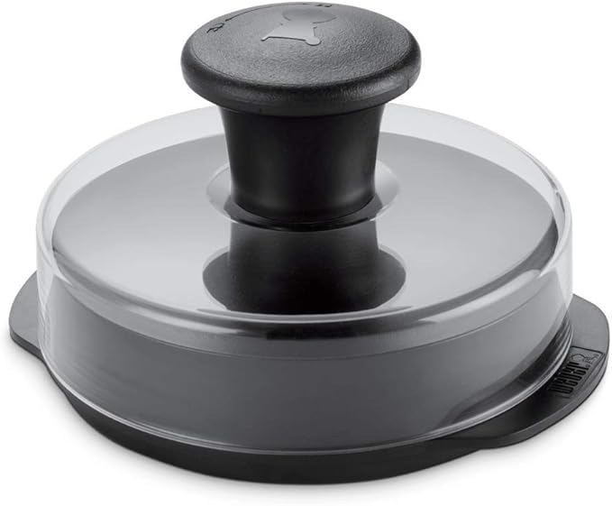 Weber Original Burger Press, Black – Creates Perfect Flat 1/4 lb & 1/2 lb Patties with Built‑in Dimple, Detachable Handle & Nylon Grip