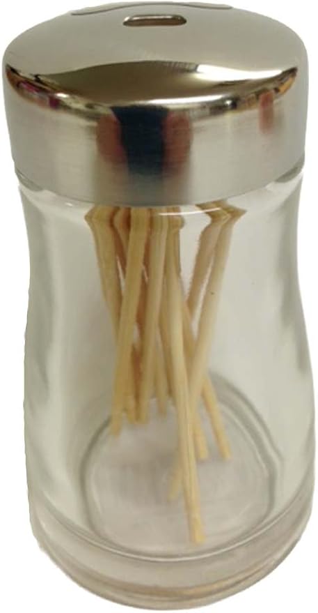 Toothpick Dispenser Holder Glass and Stainless Steel by FORMA 1.7 x 1.7 x 3 inches