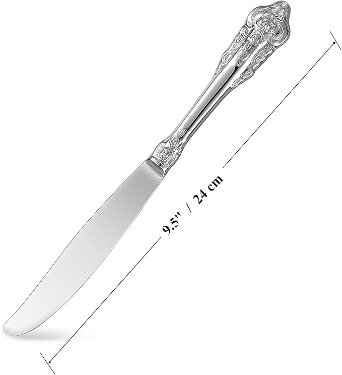KEAWELL Gorgeous Dinner Knife, Set of 4, 18/10 Stainless Steel, Mirror Polished, Luxury Dinner Knife Set. (Silver)
