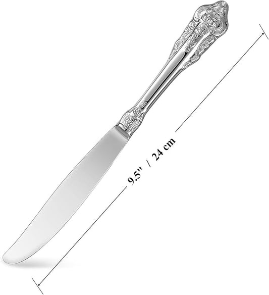 KEAWELL Gorgeous Dinner Knife, Set of 4, 18/10 Stainless Steel, Mirror Polished, Luxury Dinner Knife Set. (Silver)