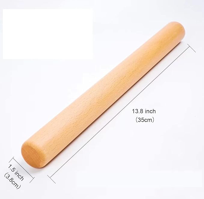 Wood Rolling Pin Dough Roller, Wooden Rolling Pin for Baking Pasta Fondant 13.8 Inches - Straight