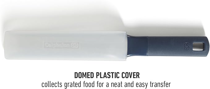 Calphalon Prime Stainless Steel Handheld Grater Lemon Zester W/Cover & Rubber Handle - Navy Blue