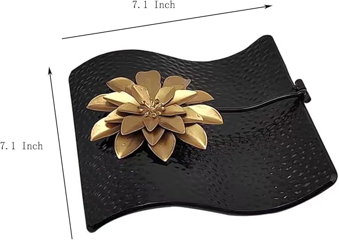 OwlGift Black Flat Napkin Holder w/Golden Flower Weighted Arm, Metal Cocktail Napkin Dispenser, Kitchen Counter Paper Towel Storage, Dining Table Organizer