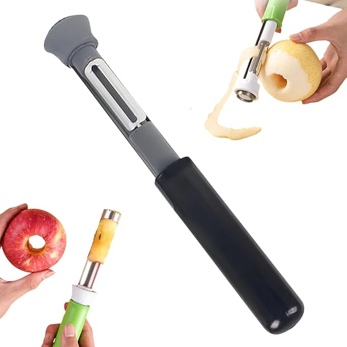 2-in-1 Corer Remover,Red Bell Pepper Seed Corer Apple Corer and Peeler,Fruit Core Extractor Tool,Stainless Steel Corer Tool for Vegetables Fruit Corer Kitchen Gadget (1, Grey Black)
