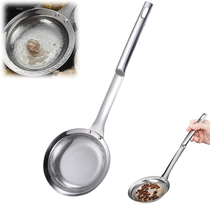 Fine Mesh Stainless Steel Colander, 2025 New Fine Mesh Strainer for Cooking Oil Strainer Skimmer Spoon Food Strainer Kitchen Gadgets (Small)