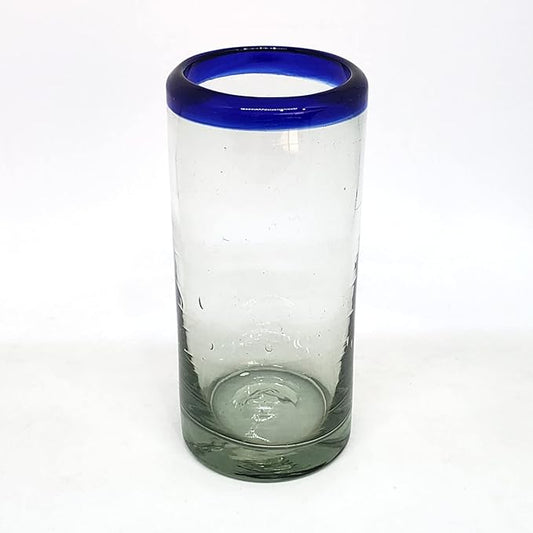 Cobalt Blue Rim 14 oz Highball Glasses (set of 6), Recycled Glass, Lead-free, Toxin-Free (Highball)