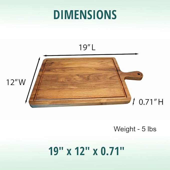 EcoDecors 19"x12" Teak Cutting Board with Juice Groove & Handles, FSC Certified Edge Grain Wood, Large Carving Board for Kitchen & Serving