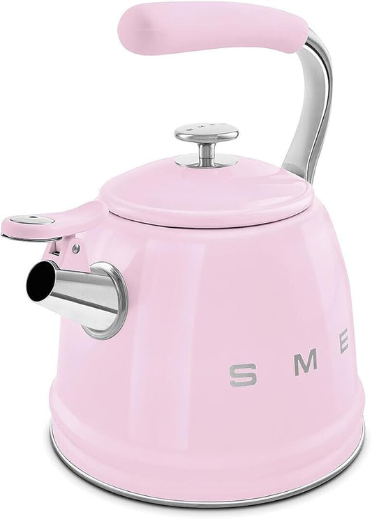 SMEG Stovetop Whistling Kettle – 50s Retro Style, 2.3 Liter (10 Cup / 2.4 Quart) Stainless Steel Tea Kettle with Iconic Design & Whistle – Premium Kitchen Statement Piece (Pink)