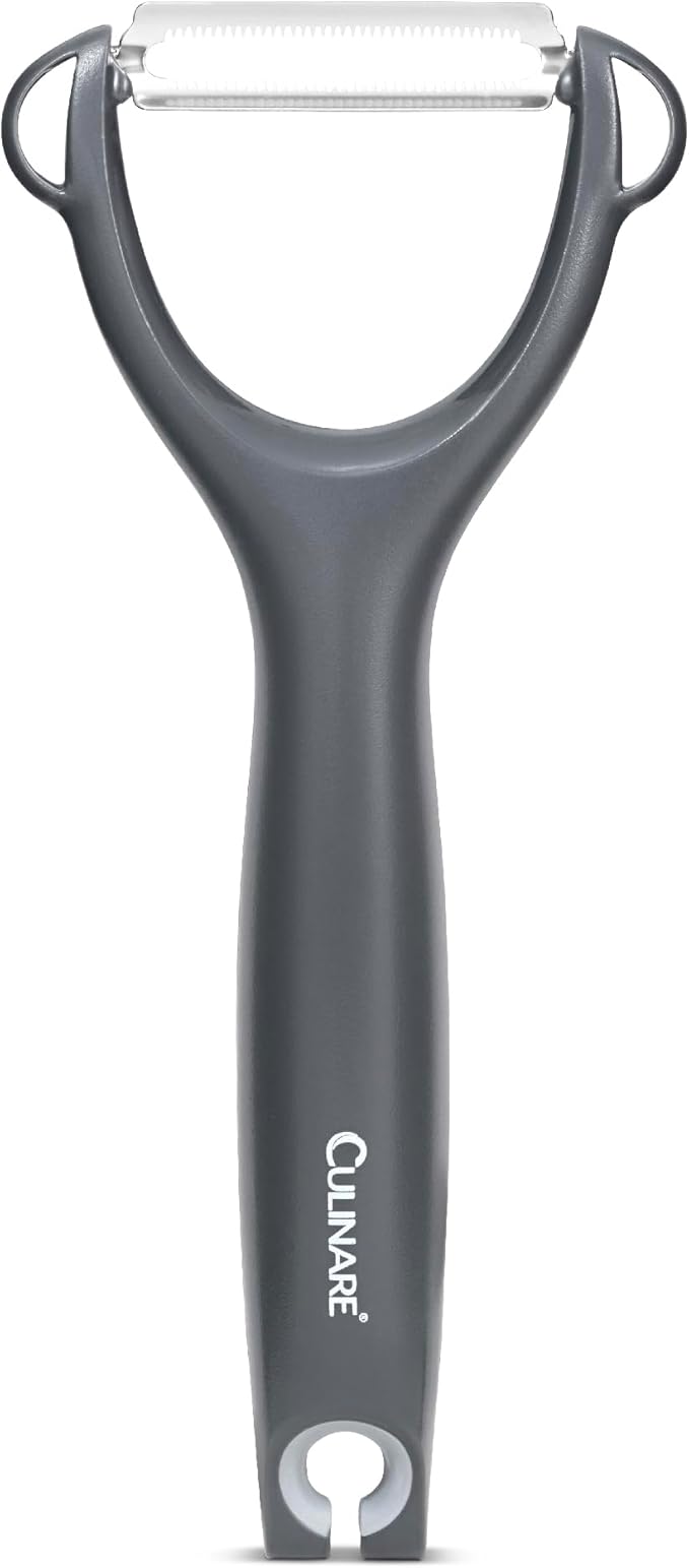 Culinare Serrated Safety Peeler, Grey, Plastic/Stainless Steel, Y Shaped for Maximum Control and Comfort, Manual Tomato/Kiwi Peeler