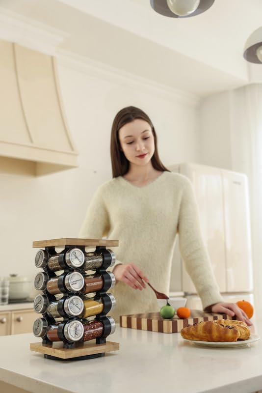 Orii 16-Jar Rotating Spice Rack with Spices Included – Pre-Filled Spice Racks with 5-Year Refill Program - Flavorful Spices