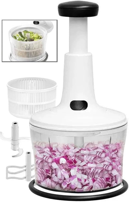 GProME Manual Food Processor -Salsa Maker Hand Chopper Blender As Seen On TV- Meat Masher Mincer-Salad Spinner -Onion Chopper & Dicer for Baby Food, Salad, Herbs, Garlic,BPA Free(Large)