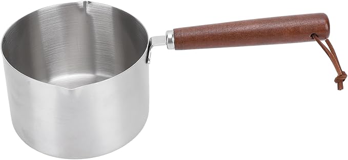 Jonlaki 304 Stainless Steel Warmer Pot with Wooden Handle Milk Boiling and Heating Pan for Kitchen Cooking