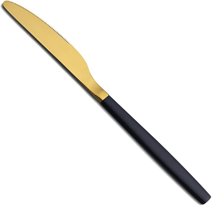 Dinner Knives 6 Pieces Black And Gold Plating, Homquen Sturdy 9" Stainless Steel Modern Design Knife, Knifes Set With Round Edge Dishwasher Safe