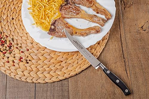 Arcos Knife 130 mm 5 Inch Nitrum Stainless Steel and 130 mm blade. Professional Cooking Knife For Cutting Variety of Foods. Ergonomic Polyoxymethylene POM Handle. Series Riviera. Color Black.