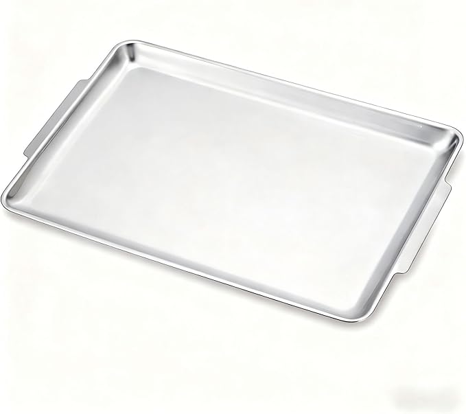 16.3" x 11" Large Serving Platters, Stainless Steel Heavy-Duty Large Serving Trays, Silver Rectangular Plates for Food, Fruit, Party, Wedding, Christmas, Chip and Scratch Resistant