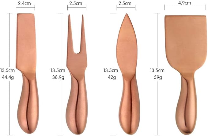 Buyer Star Rose Gold 4 Piece Cheese Knife Set Stainless Steel Mini Cheese knives Charcuterie Board Accessories Cheese Spreader Knife with Gift Box for Charcuterie, Gift-Ready