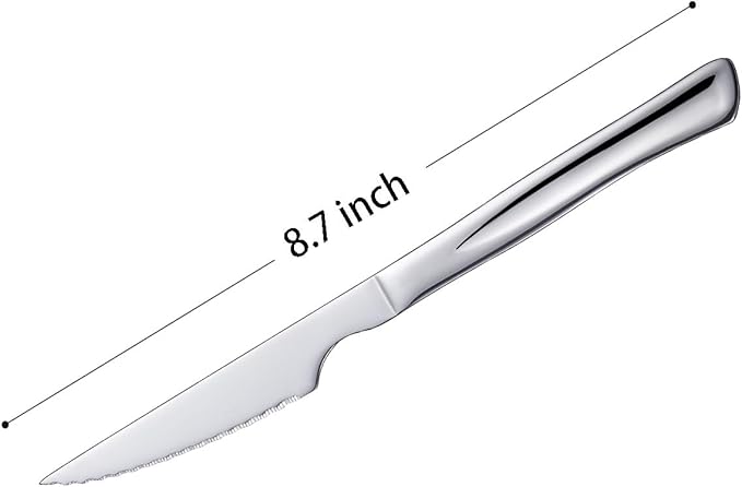 6-Piece Stainless Steel Steak Knives Set - 8.7" Serrated Edge Dinner Knives with Ergonomic Handles, Dishwasher Safe Kitchen Cutlery for Meat, Bread, Vegetables