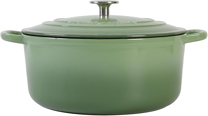 EDGING CASTING Enameled Dutch Ovens Cast Iron Dutch Oven Pot with Lid for Bread Baking, Cook, Dual Handle, 7 Quart, Pistachio Green