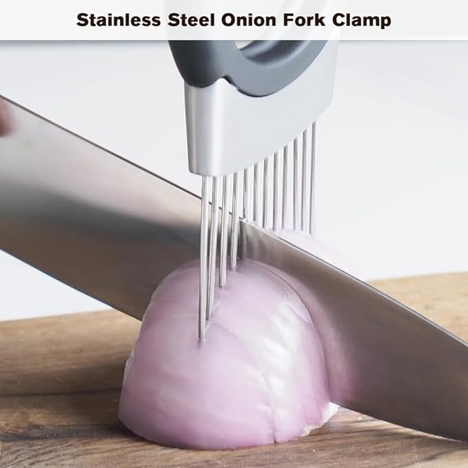 2024 Upgraded Onion Holder for Slicing, Stainless Steel Onion Slice Holder Lemon Slicer Vegetable Cutter, Home Kitchen Tools Onion Holder for Slicing, Meat, Onion, Potato, Tomato (A-2Pcs)