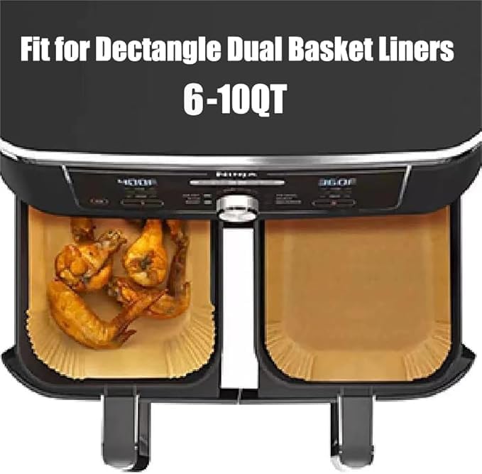 M-bestl 250 Pcs Air Fryer Liners Disposable,Food Grade Wood Pulp Parchment Paper Liners for Ninja DZ201 Dual Basket,Oil-proof& Non-stick(8.1x5.5 Inch,250Pcs)