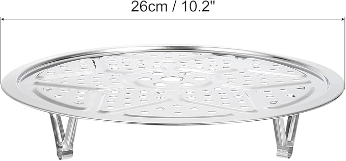 uxcell Stainless Steel Steamer Rack with Stand, 10.2 Inches Pot Steaming Tray for Steamer Cookware Instant Pressure Cooker, Silver Tone