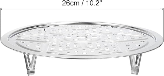 uxcell Stainless Steel Steamer Rack with Stand, 10.2 Inches Pot Steaming Tray for Steamer Cookware Instant Pressure Cooker, Silver Tone