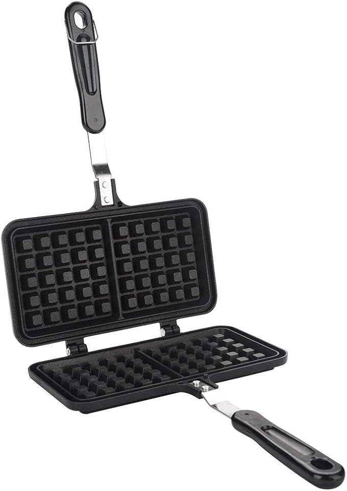 Agatige Stovetop Waffle Maker, Portable Aluminum Dual Head Nonstick Cast Iron Belgian Waffle Maker for Panini Sandwich Toaster Breakfast Snacks Cooking Baking Tool, 13.19x8.46in