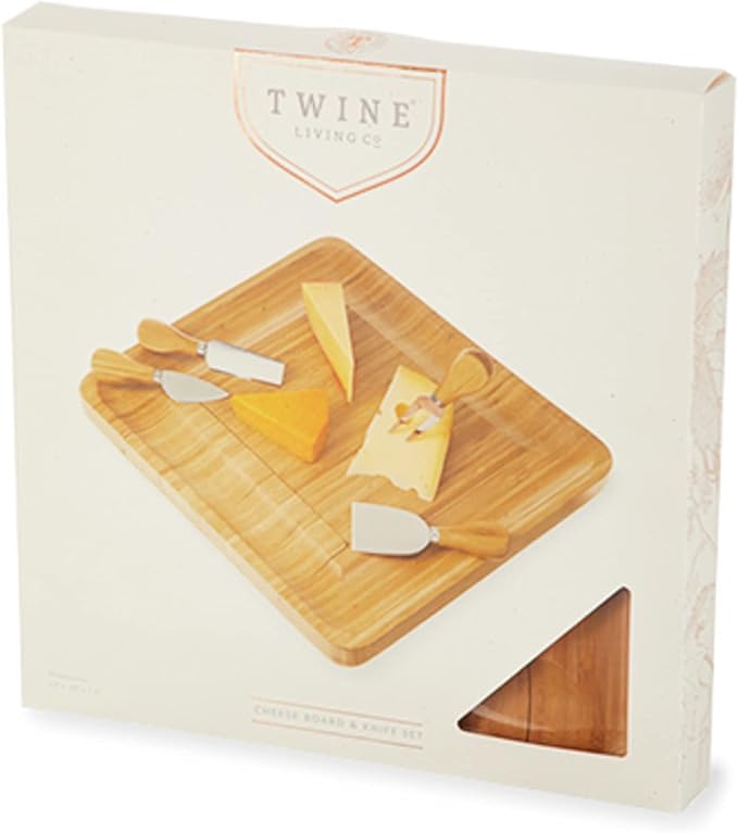 Twine Four Piece Bamboo Knife Set Wood Cheese Boards, Natural,10162