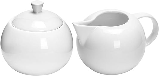 Sizikato Pure White Porcelain Sugar and Creamer Set, 14 Oz Salt Bowl with Lid and 10 Oz Creamer Pitcher