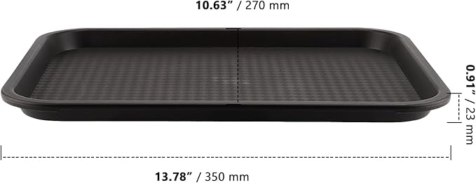 ZOENHOU 10 Pack 14 x 10 Inch Fast Food Tray, Rectangular Plastic Restaurant Food Serving Tray, Lunch Trays for Serving Food Home Restaurant Dinning Room Organization, Black