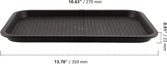 ZOENHOU 10 Pack 14 x 10 Inch Fast Food Tray, Rectangular Plastic Restaurant Food Serving Tray, Lunch Trays for Serving Food Home Restaurant Dinning Room Organization, Black